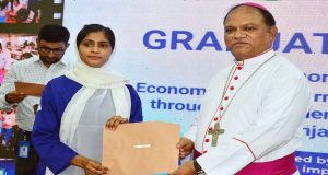Bishop Samson Shukardin presents certificates to graduates of Cohort One during a ceremony held under the project “Economic Empowerment of Marginalized Communities through Strengthening Technical and Skilled Sector in Punjab and Sindh,” organized by The Hunar Foundation at Ashraf Khatoon Technical Institute.