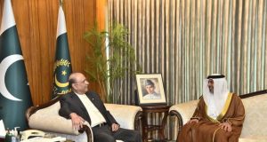 President Asif Ali Zardari bids farewell to UAE Ambassador Hamad Obaid Alzaabi at Aiwan-e-Sadr, extending best wishes for his future endeavors.