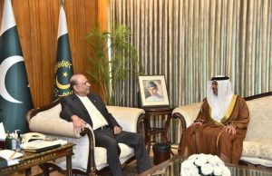 President Asif Ali Zardari bids farewell to UAE Ambassador Hamad Obaid Alzaabi at Aiwan-e-Sadr, extending best wishes for his future endeavors.