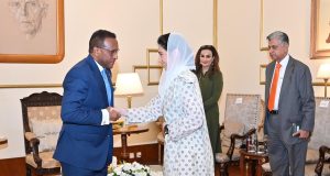 First Lady Bibi Aseefa Bhutto Zardari meets Ethiopian Ambassador Dr. Jemal Beker Abdula at Aiwan-e-Sadr during his farewell call in Islamabad