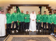 Saudi Ambassador Nawaf bin Said Al-Malki welcomes the Saudi Goalball Team; extends best wishes for their success and victory in championships worldwide.