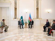Baku: Prime Minister Muhammad Shehbaz Sharif meets President of Azerbaijan Ilham Aliyev; Chief of the Army Staff Field Marshal Syed Asim Munir also in attendance.