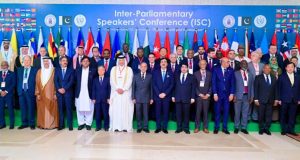 Prime Minister Shehbaz Sharif poses for family photo at Inter-Parliamentary Speakers Conference