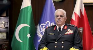 Rear Admiral Ahmed Mohamed Ebrahim Al Bin Ali, Commander of the Royal Bahrain Naval Force, delivers a special message as Chief Guest at the Commissioning Parade of the Pakistan Naval Academy on December 27, 2025.