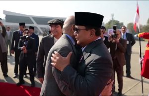 President Asif Ali Zardari and Prime Minister Muhammad Shehbaz Sharif welcome Indonesian President H.E. Prabowo Subianto upon his arrival at Noor Khan Air Base.