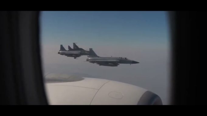 Six Pakistani JF-17 Thunder Block III fighter jets escort Indonesian President Prabowo Subianto as he arrives in Pakistan for an official visit.