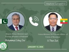 Pakistan, Myanmar stress peaceful dialogue in high-level diplomatic call