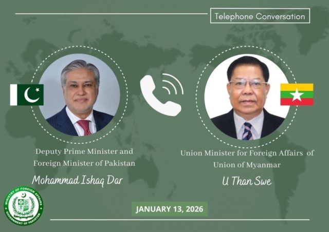 Pakistan, Myanmar stress peaceful dialogue in high-level diplomatic call