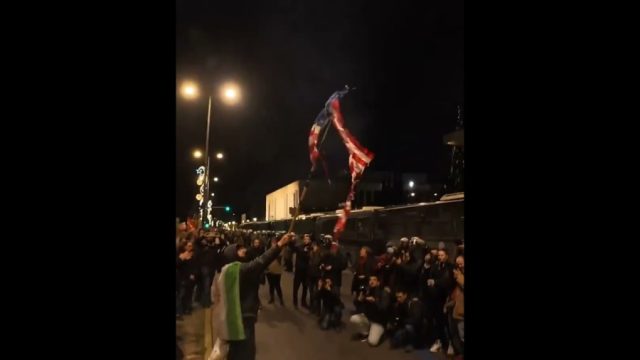 American flag burned in Athens as protesters rally in solidarity with Venezuela