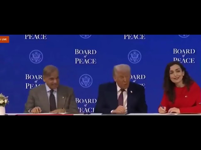 US President Donald Trump, at World Economic Forum in Davos, asks about Field Marshal Asim Munir, as the Prime Minister Shehbaz Sharif points him out during the interaction