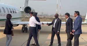 World Bank Group President Ajay Banga arrives in Larkana with a 10-member high-level delegation, where Sindh Chief Minister Syed Murad Ali Shah receives him at Mohenjo Daro Airport.