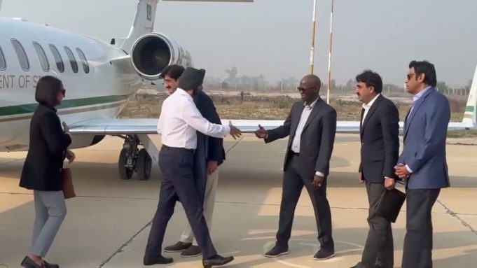 World Bank Group President Ajay Banga arrives in Larkana with a 10-member high-level delegation, where Sindh Chief Minister Syed Murad Ali Shah receives him at Mohenjo Daro Airport.