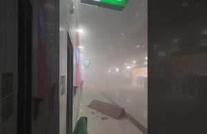 Damage is seen at Dubai International Airport after it was struck by an Iranian missile attack, prompting flight suspensions and emergency response measures.
