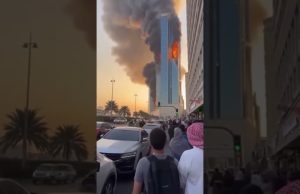 Smoke rises over Bahrain high-rise after Iranian drone strikes in escalating Gulf conflict