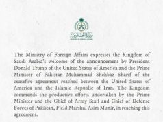 Saudi Arabia welcomes Iran–US ceasefire, praises Pakistan’s mediation efforts