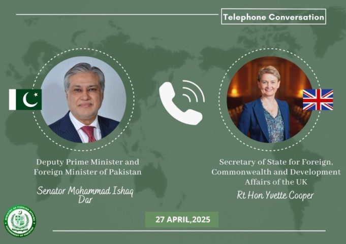 Pakistan, UK reaffirm commitment to dialogue, regional stability during Dar–Cooper call