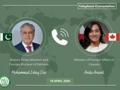 Dar, Canadian FM discuss regional situation, stress dialogue, lasting peace