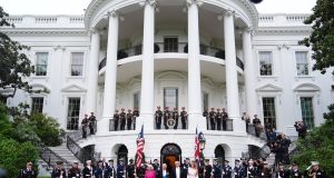 Their Majesties arrive at the White House for a state dinner hosted by the President and the First Lady, marking a key engagement during their state visit to the United States.