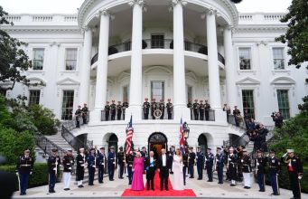 Their Majesties arrive at the White House for a state dinner hosted by the President and the First Lady, marking a key engagement during their state visit to the United States.