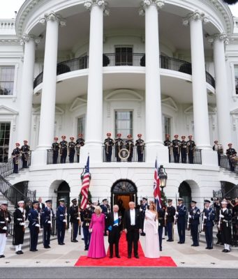 Their Majesties arrive at the White House for a state dinner hosted by the President and the First Lady, marking a key engagement during their state visit to the United States.