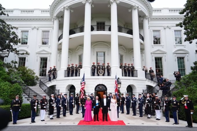 Their Majesties arrive at the White House for a state dinner hosted by the President and the First Lady, marking a key engagement during their state visit to the United States.