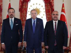 Turkish President Recep Tayyip Erdoğan receives Kirkuk Governor Mehmet Seman Ağa during a meeting at the Presidential Dolmabahçe Working Office in Istanbul, where the two sides discussed matters of mutual interest and regional significance.
