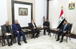 Iranian Foreign Minister Seyyed Abbas Araghchi meets Iraqi Prime Minister Ali Faleh al-Zaidi during his official visit to Baghdad