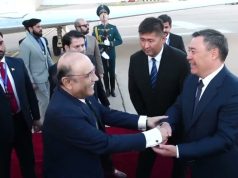 President Zardari arrives in Kyrgyz Republic for official visit, receives guard of honour